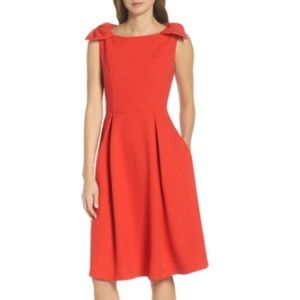 NWT 1901 Sleeveless Red Flare Bow Shoulder Dress